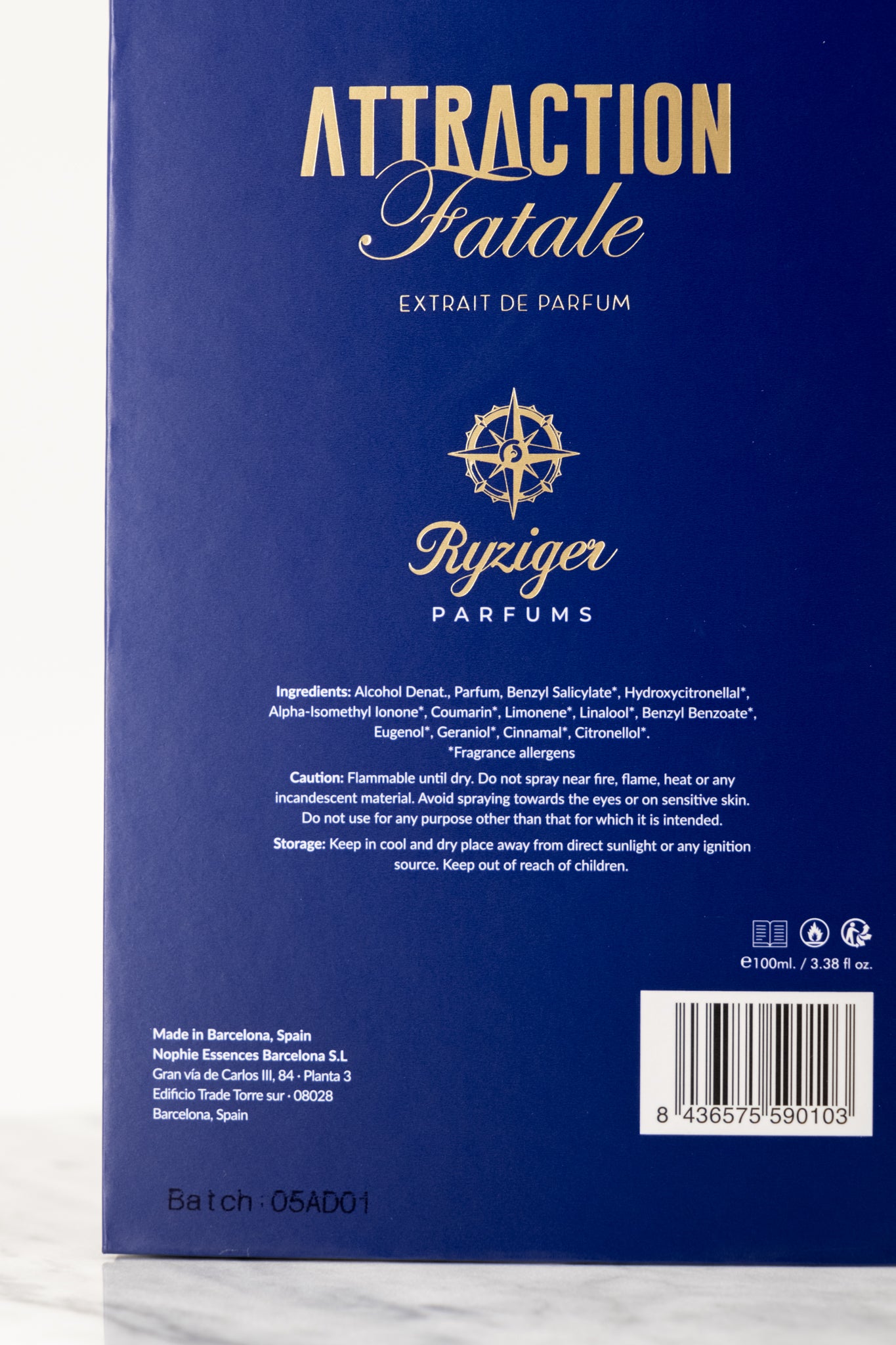 Attraction Fatale by Ryziger Parfums box witch batch code