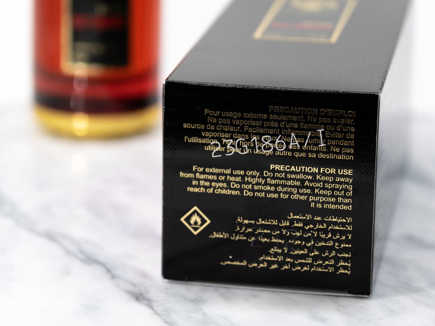 Mancera Intense Red Tobacco perfume box with batch code