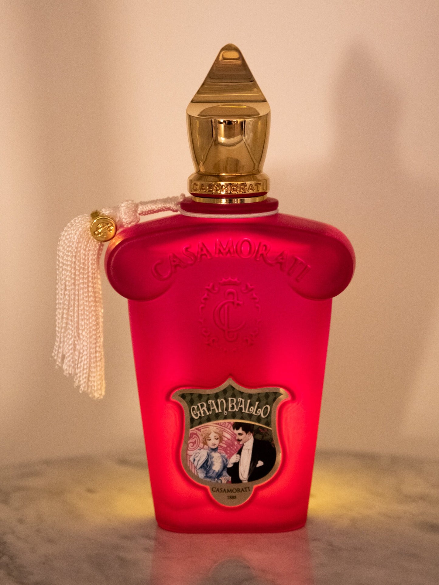 Xerjoff Casamorati Gran Ballo perfume bottle backlit